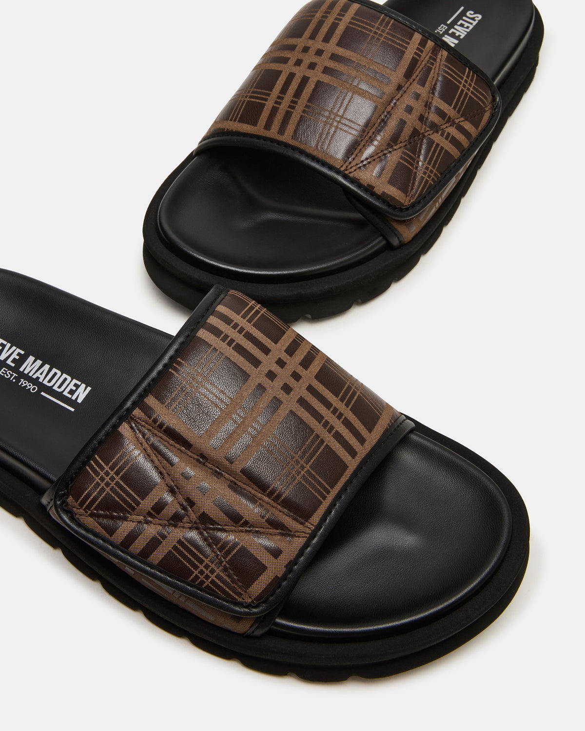 REESE Brown Slide Footbed Rounded-Toe Men's Sandal Steve Madden BROWN