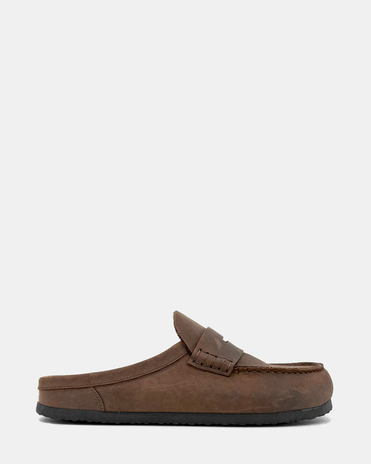 WYATT Brown Leather Slip-On Clog Men's Casual Steve Madden BROWN LEATHER