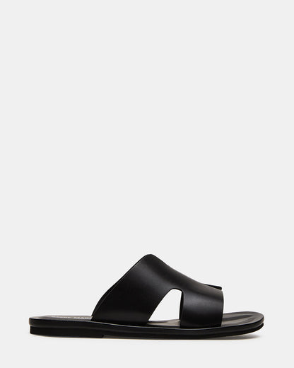 SPLASH Tan Leather Men's Flat Slip-On Sandal Steve Madden BLACK LEATHER