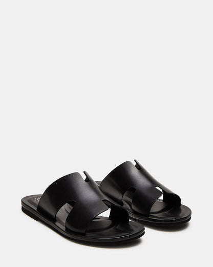 SPLASH Tan Leather Men's Flat Slip-On Sandal Steve Madden BLACK LEATHER
