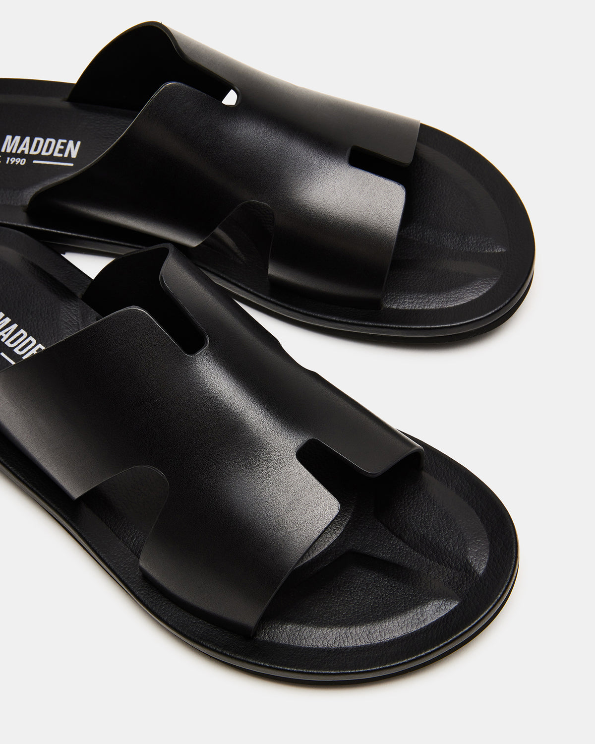 SPLASH Tan Leather Men's Flat Slip-On Sandal Steve Madden BLACK LEATHER