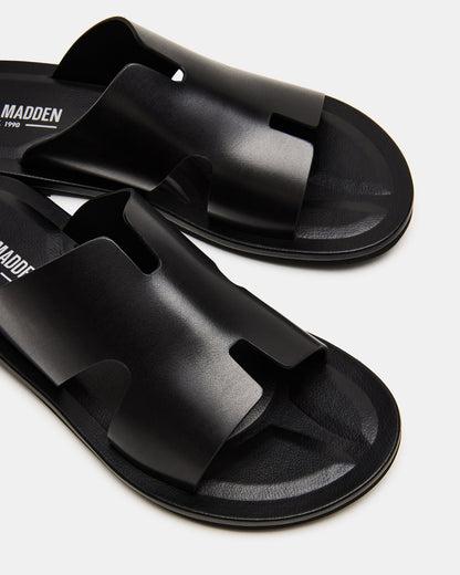 SPLASH Tan Leather Men's Flat Slip-On Sandal Steve Madden BLACK LEATHER