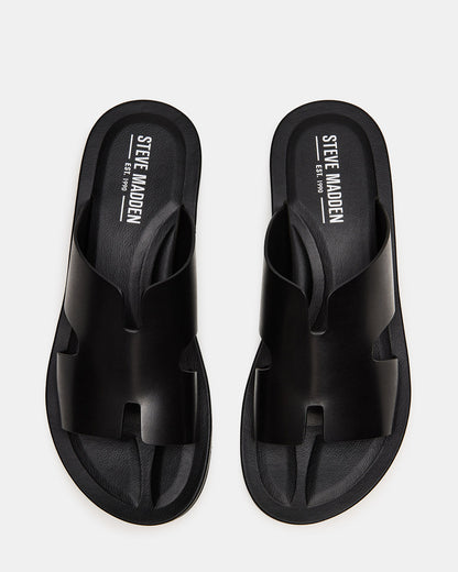 SPLASH Tan Leather Men's Flat Slip-On Sandal Steve Madden BLACK LEATHER