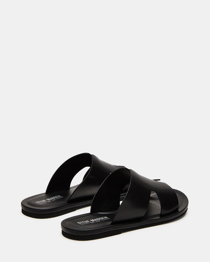 SPLASH Tan Leather Men's Flat Slip-On Sandal Steve Madden BLACK LEATHER