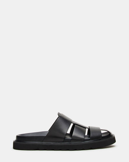 BLAZET Black Leather Footbed Fisherman Men's Sandal Steve Madden BLACK LEATHER