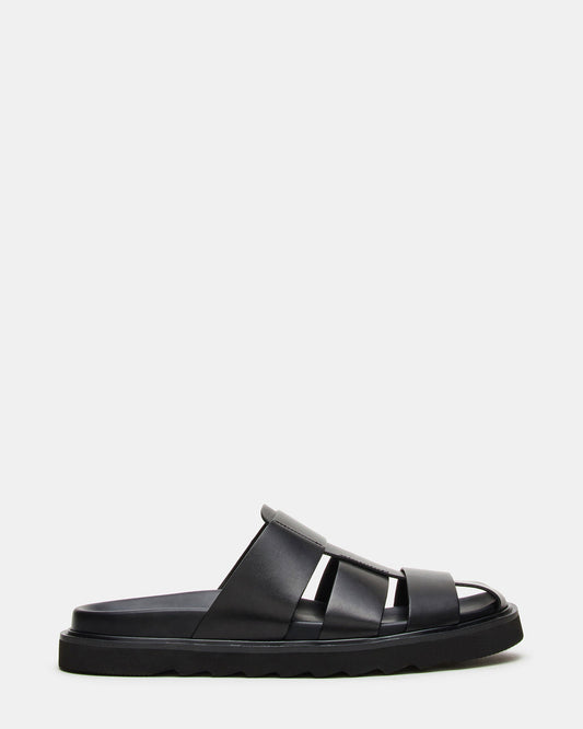 BLAZET Black Leather Footbed Fisherman Men's Sandal Steve Madden BLACK LEATHER