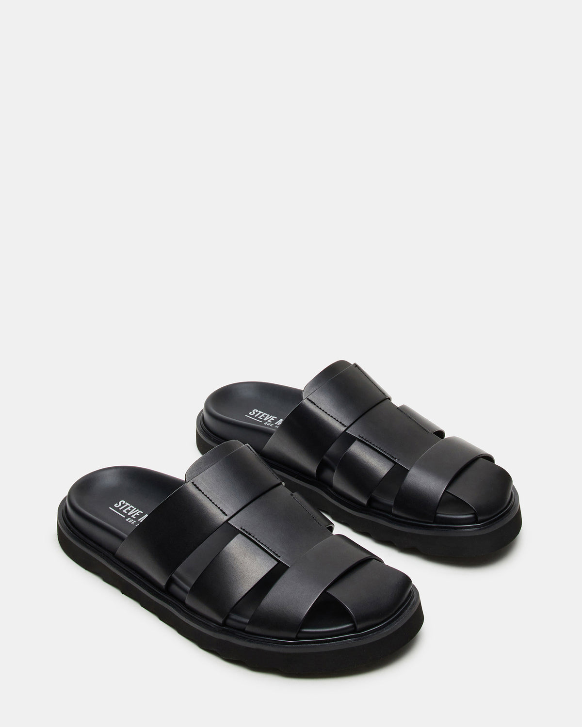 BLAZET Black Leather Footbed Fisherman Men's Sandal Steve Madden BLACK LEATHER