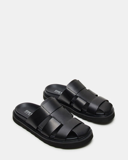 BLAZET Black Leather Footbed Fisherman Men's Sandal Steve Madden BLACK LEATHER