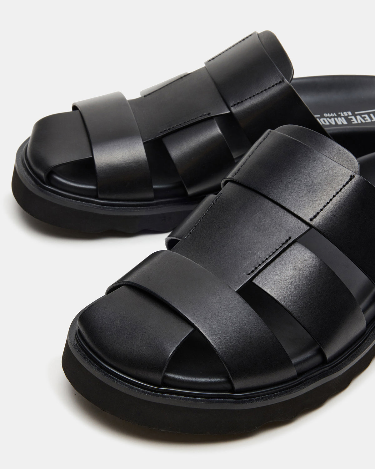 BLAZET Black Leather Footbed Fisherman Men's Sandal Steve Madden BLACK LEATHER