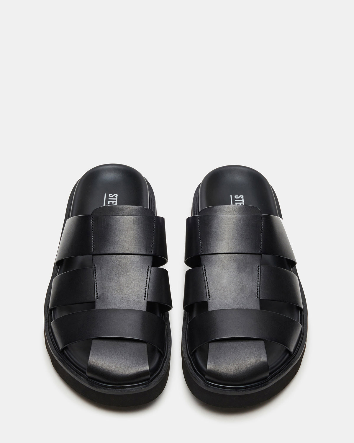 BLAZET Black Leather Footbed Fisherman Men's Sandal Steve Madden BLACK LEATHER