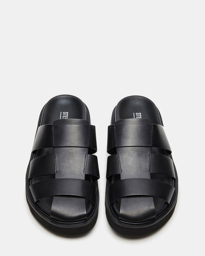 BLAZET Black Leather Footbed Fisherman Men's Sandal Steve Madden BLACK LEATHER