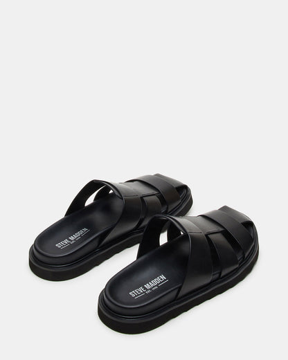 BLAZET Black Leather Footbed Fisherman Men's Sandal Steve Madden BLACK LEATHER