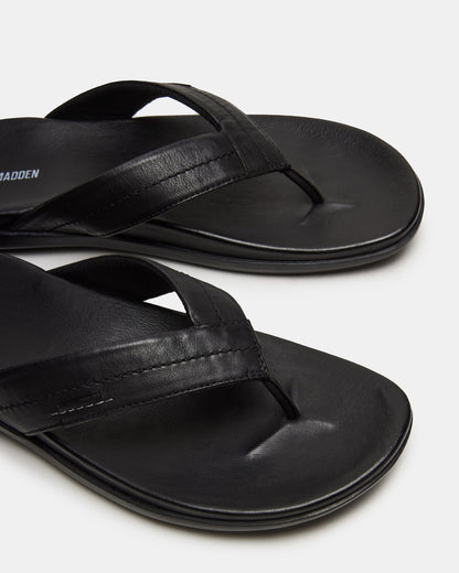 EMMETT Black Leather Men's Thong Sandal Steve Madden BLACK LEATHER