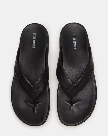 EMMETT Black Leather Men's Thong Sandal Steve Madden BLACK LEATHER