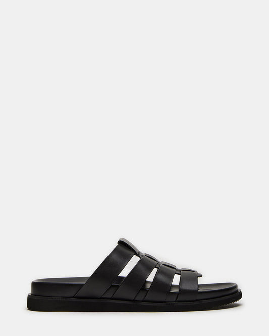 MARVYN Black Leather Men's Fisherman Slip-On Sandal Steve Madden BLACK LEATHER