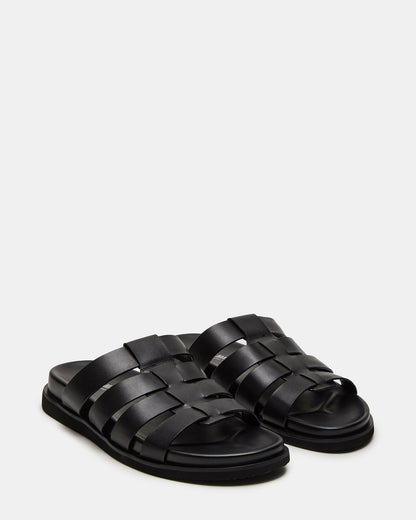 MARVYN Black Leather Men's Fisherman Slip-On Sandal Steve Madden BLACK LEATHER
