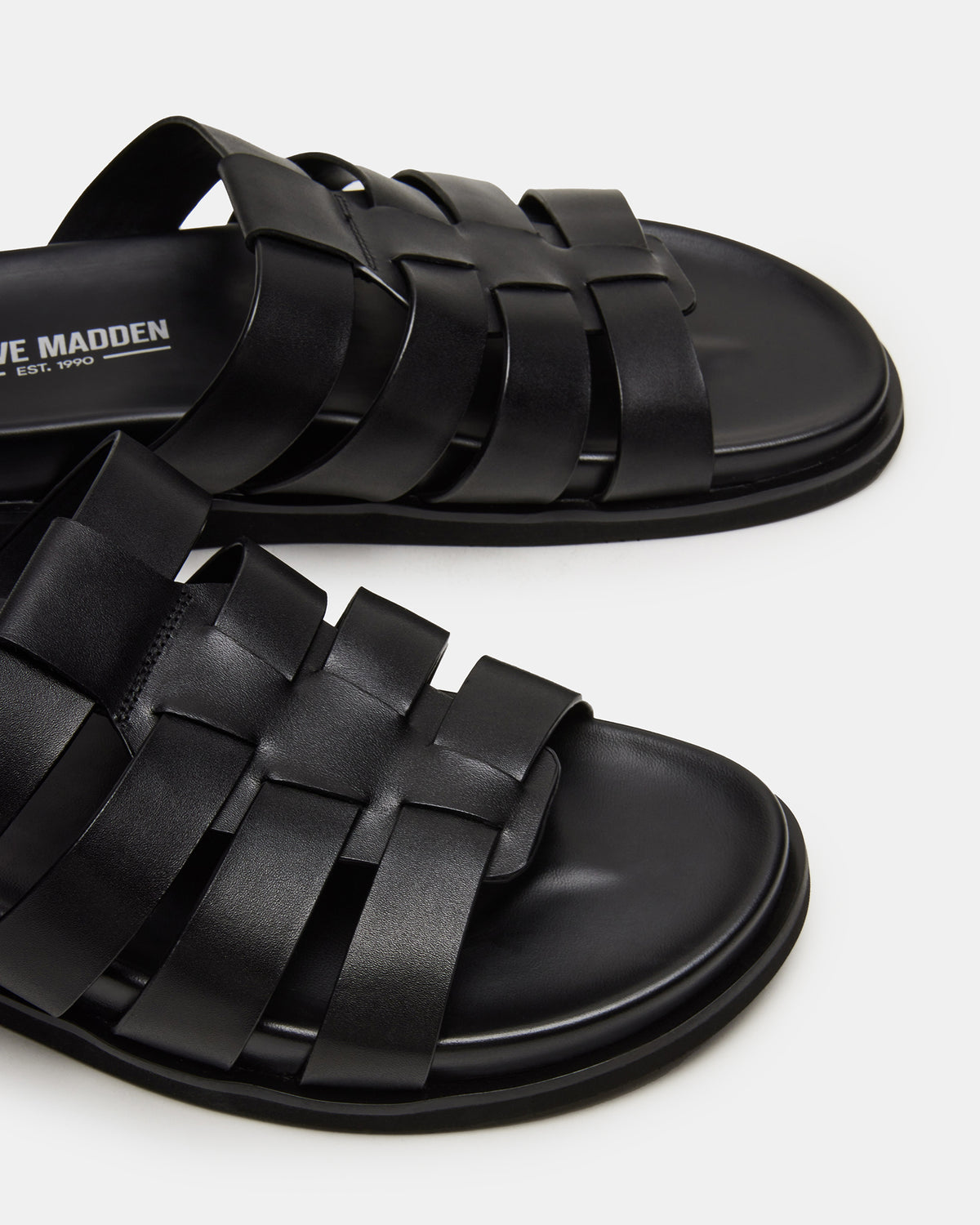 MARVYN Black Leather Men's Fisherman Slip-On Sandal Steve Madden BLACK LEATHER