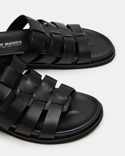 MARVYN Black Leather Men's Fisherman Slip-On Sandal Steve Madden BLACK LEATHER