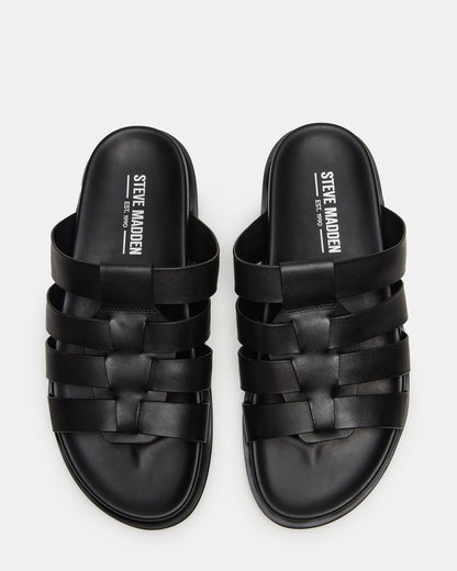 MARVYN Black Leather Men's Fisherman Slip-On Sandal Steve Madden BLACK LEATHER