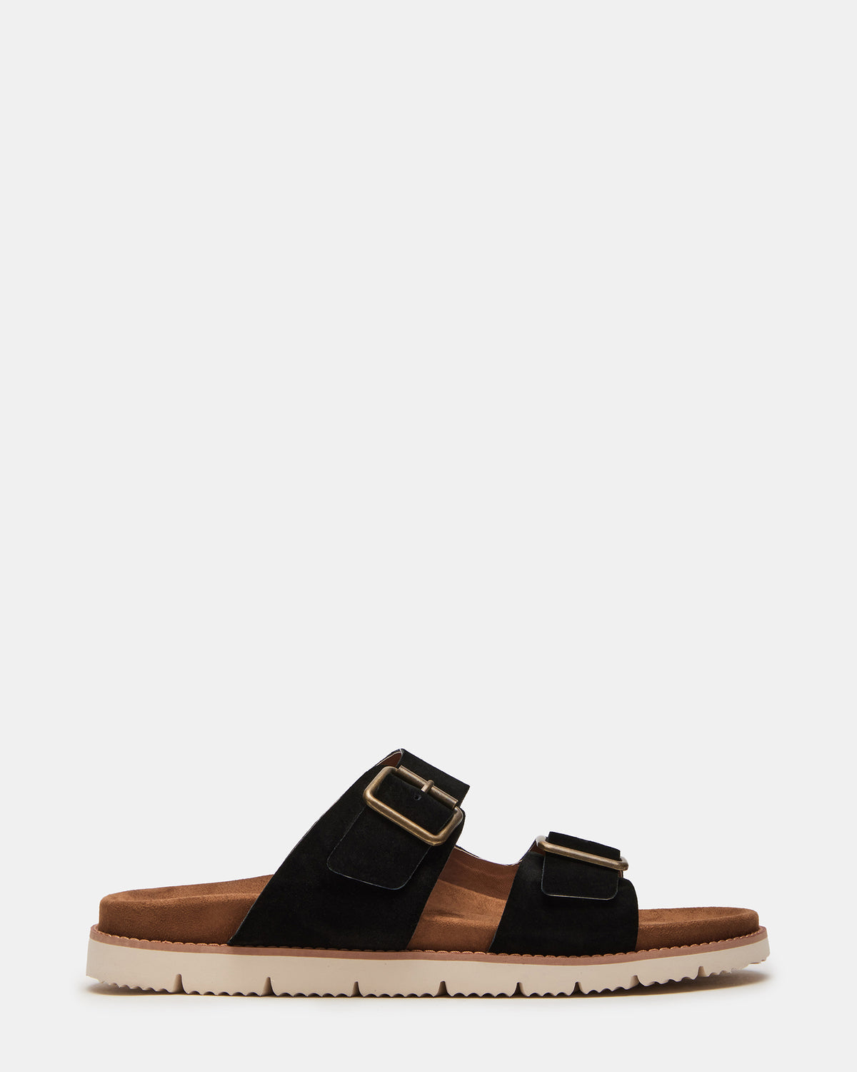 CORBAN Black Suede Men's Double Buckle Closure Footbed Sandal Steve Madden BLACK SUEDE