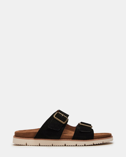 CORBAN Black Suede Men's Double Buckle Closure Footbed Sandal Steve Madden BLACK SUEDE
