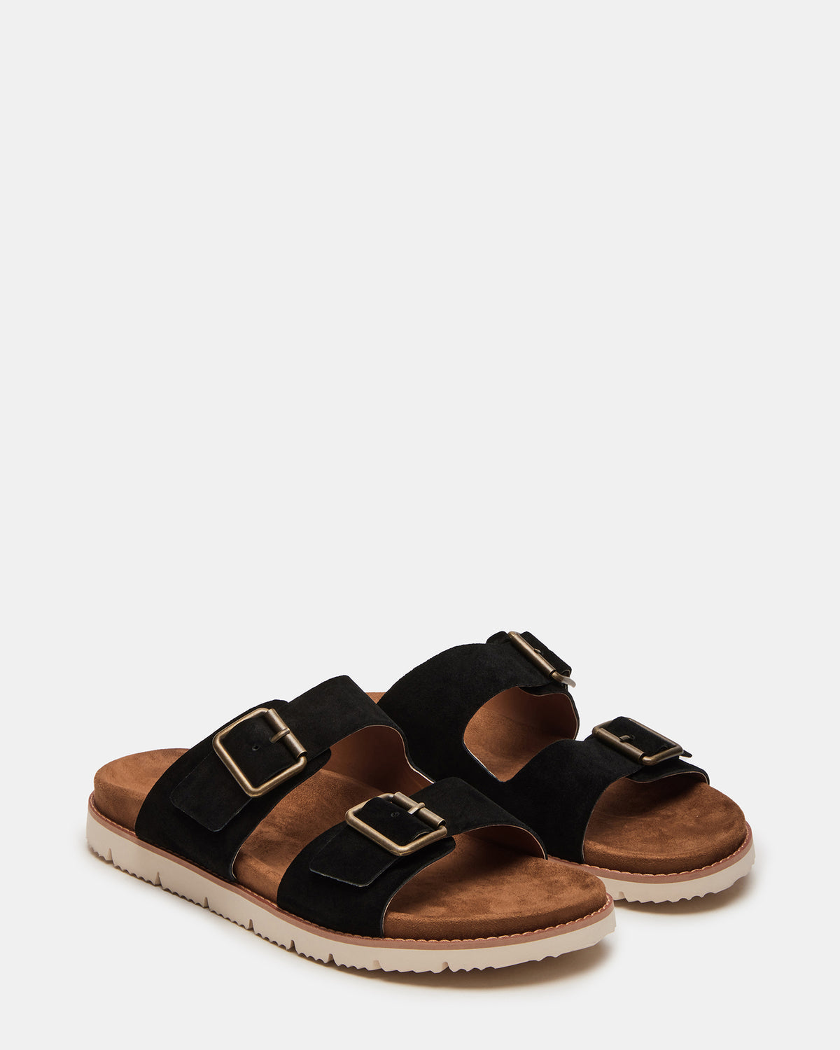 CORBAN Black Suede Men's Double Buckle Closure Footbed Sandal Steve Madden BLACK SUEDE