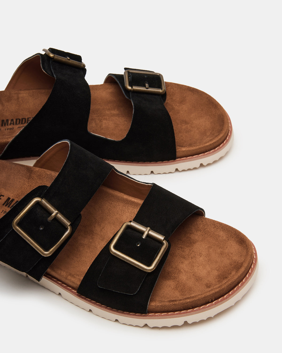 CORBAN Black Suede Men's Double Buckle Closure Footbed Sandal Steve Madden BLACK SUEDE