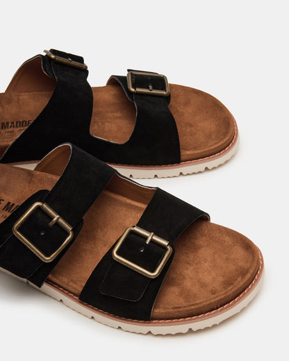 CORBAN Black Suede Men's Double Buckle Closure Footbed Sandal Steve Madden BLACK SUEDE