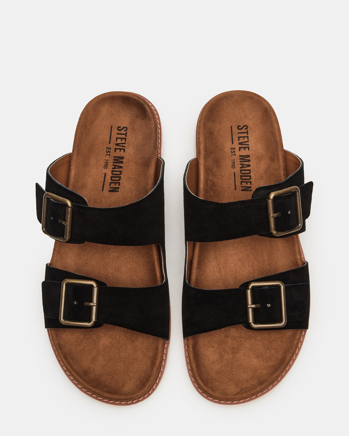 CORBAN Black Suede Men's Double Buckle Closure Footbed Sandal Steve Madden BLACK SUEDE