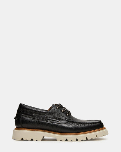 VICTOR Black Leather Slip-On Men's Casual Boat Shoe Steve Madden BLACK LEATHER