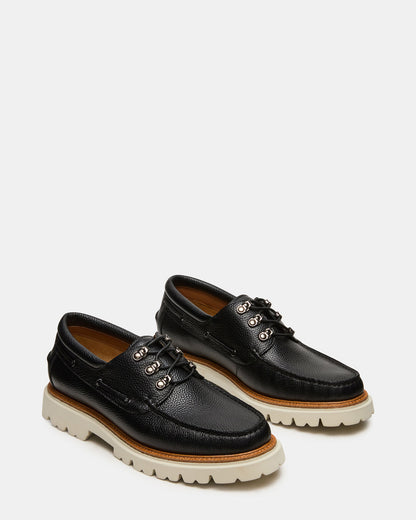 VICTOR Black Leather Slip-On Men's Casual Boat Shoe Steve Madden BLACK LEATHER