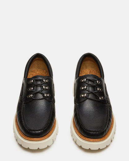 VICTOR Black Leather Slip-On Men's Casual Boat Shoe Steve Madden BLACK LEATHER