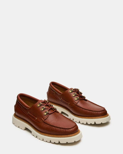 VICTOR Cognac Leather Slip-On Men's Casual Boat Shoe Steve Madden COGNAC LEATHER