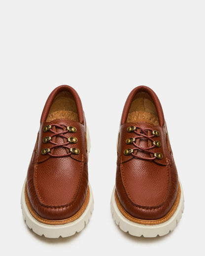 VICTOR Cognac Leather Slip-On Men's Casual Boat Shoe Steve Madden COGNAC LEATHER