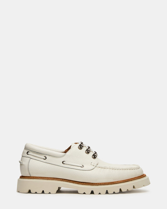 VICTOR White Leather Slip-On Men's Casual Boat Shoe Steve Madden WHITE LEATHER