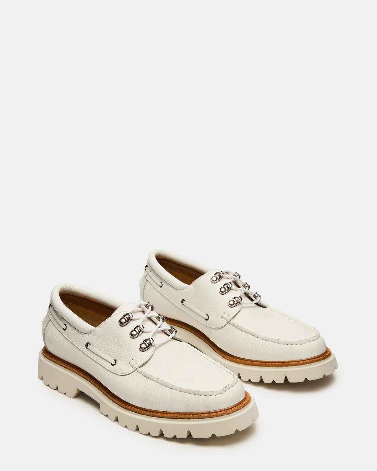 VICTOR White Leather Slip-On Men's Casual Boat Shoe Steve Madden WHITE LEATHER