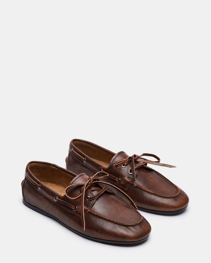 SCOUTT Brown Leather Slip-On Boat Men's Casual Shoe Steve Madden BROWN LEATHER