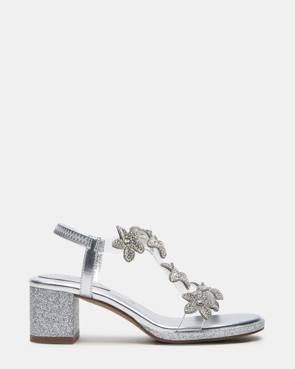 Kids' SAVVY Silver Girls' Strappy Rhinestone Block Heel Steve Madden SILVER