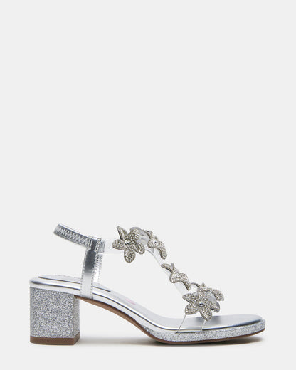 Kids' SAVVY Silver Girls' Strappy Rhinestone Block Heel Steve Madden SILVER