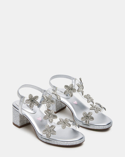 Kids' SAVVY Silver Girls' Strappy Rhinestone Block Heel Steve Madden SILVER