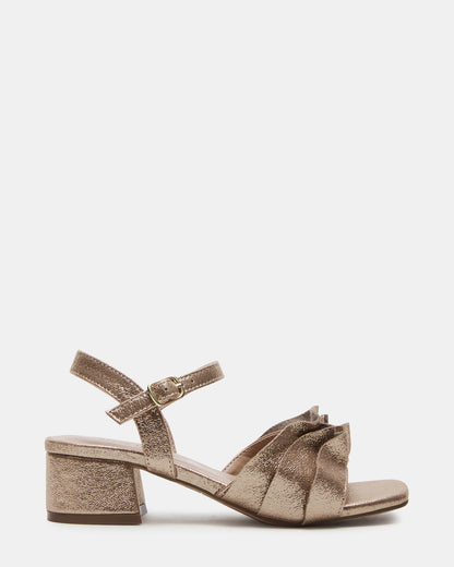 Kids' PRESS Gold Girls' Square-Toe Ruffle Block Heel Steve Madden GOLD