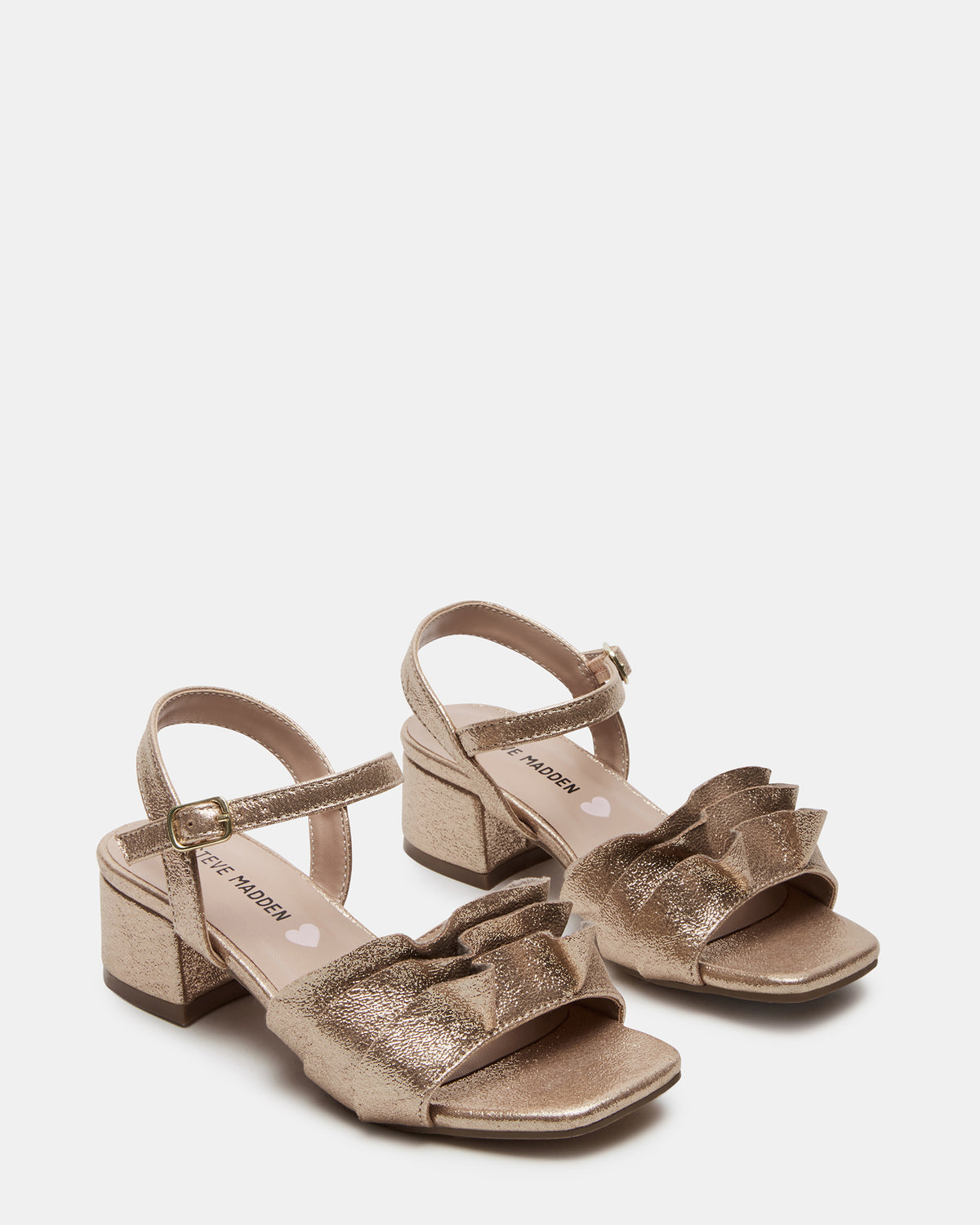 Kids' PRESS Gold Girls' Square-Toe Ruffle Block Heel Steve Madden GOLD