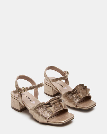 Kids' PRESS Gold Girls' Square-Toe Ruffle Block Heel Steve Madden GOLD