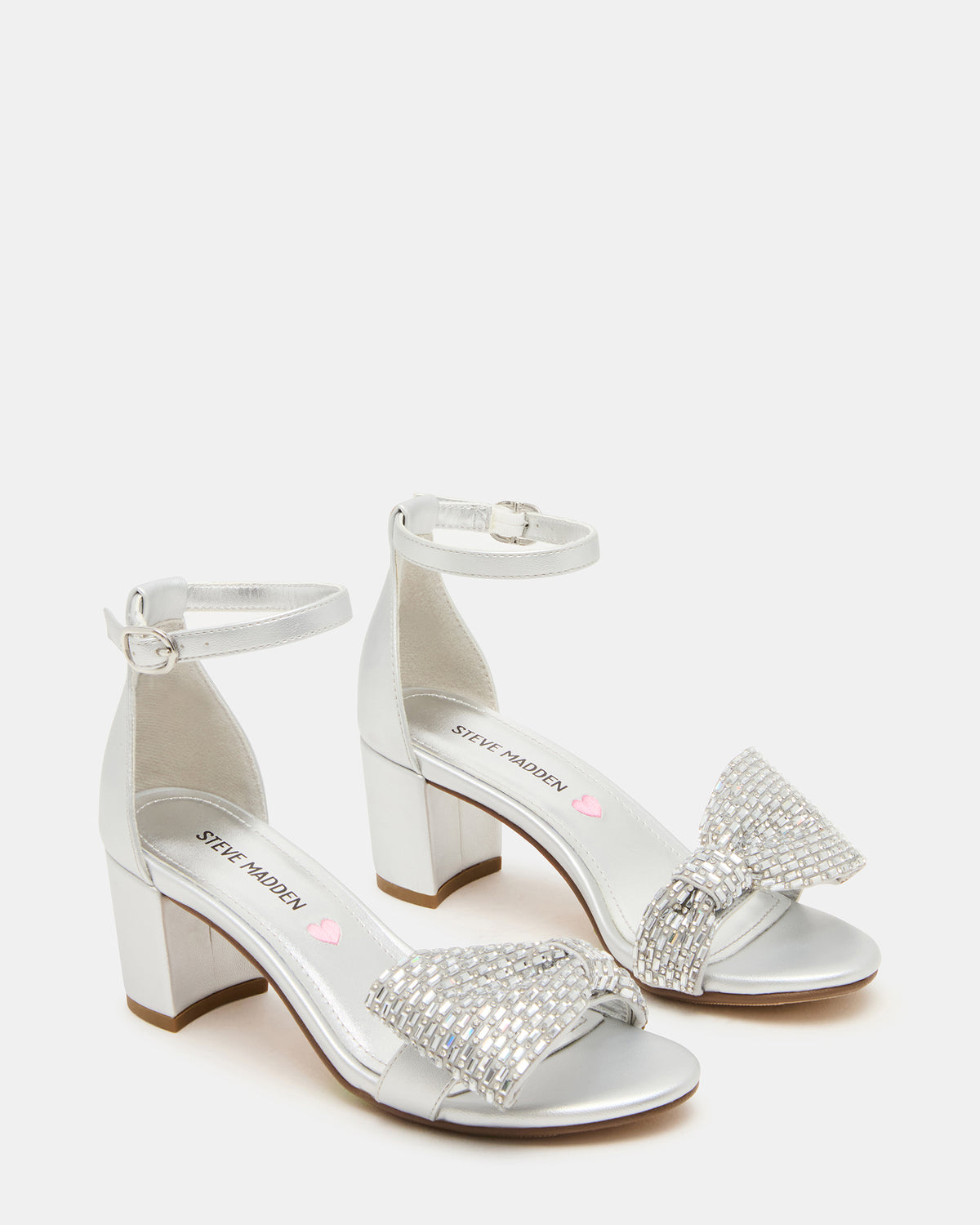 Kids' ABIGAL Silver Rhinestone Embellised Block Heel Girls' Heel Steve Madden SILVER