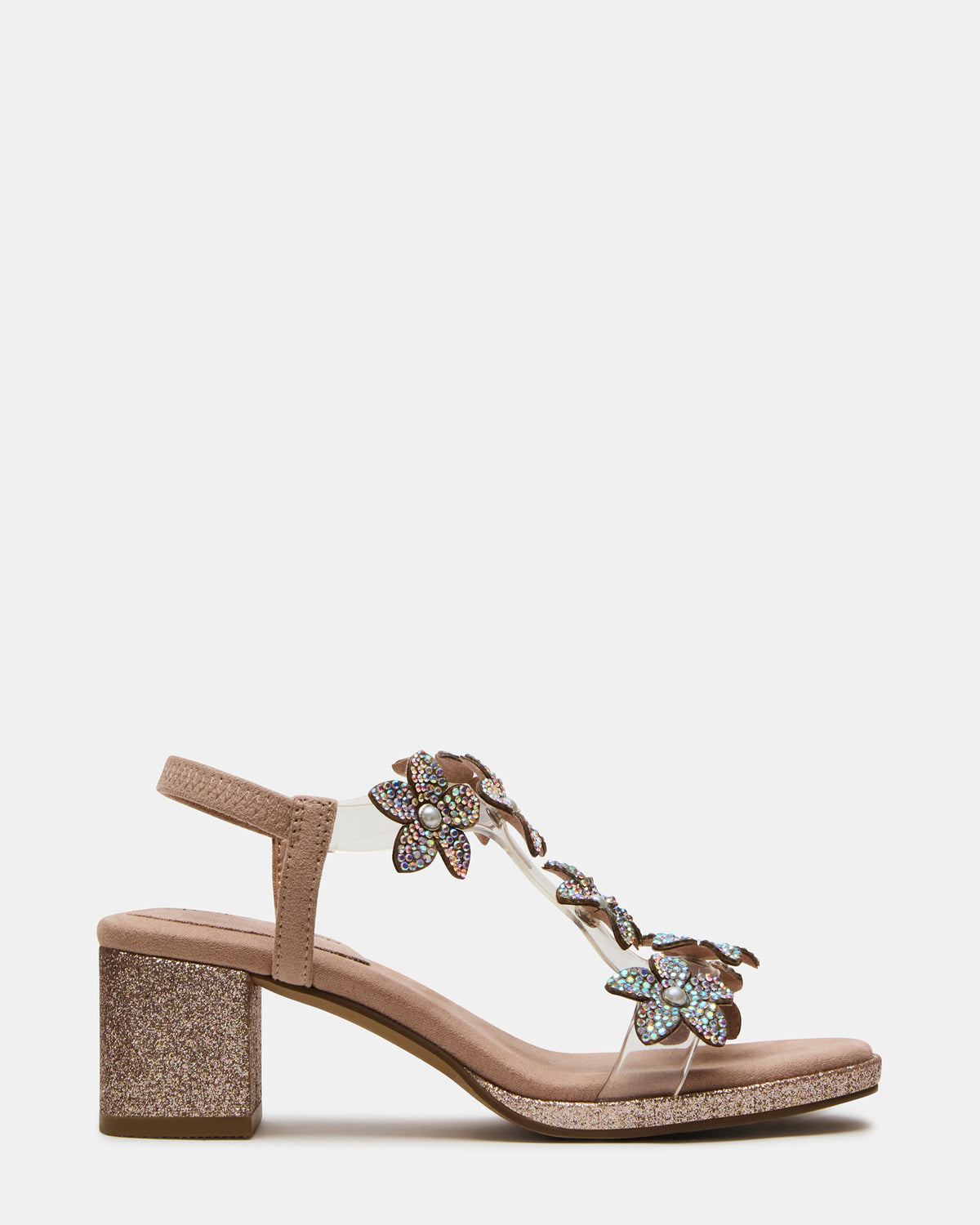 Kids' SAVVY Blush Girls' Strappy Rhinestone Block Heel Steve Madden BLUSH