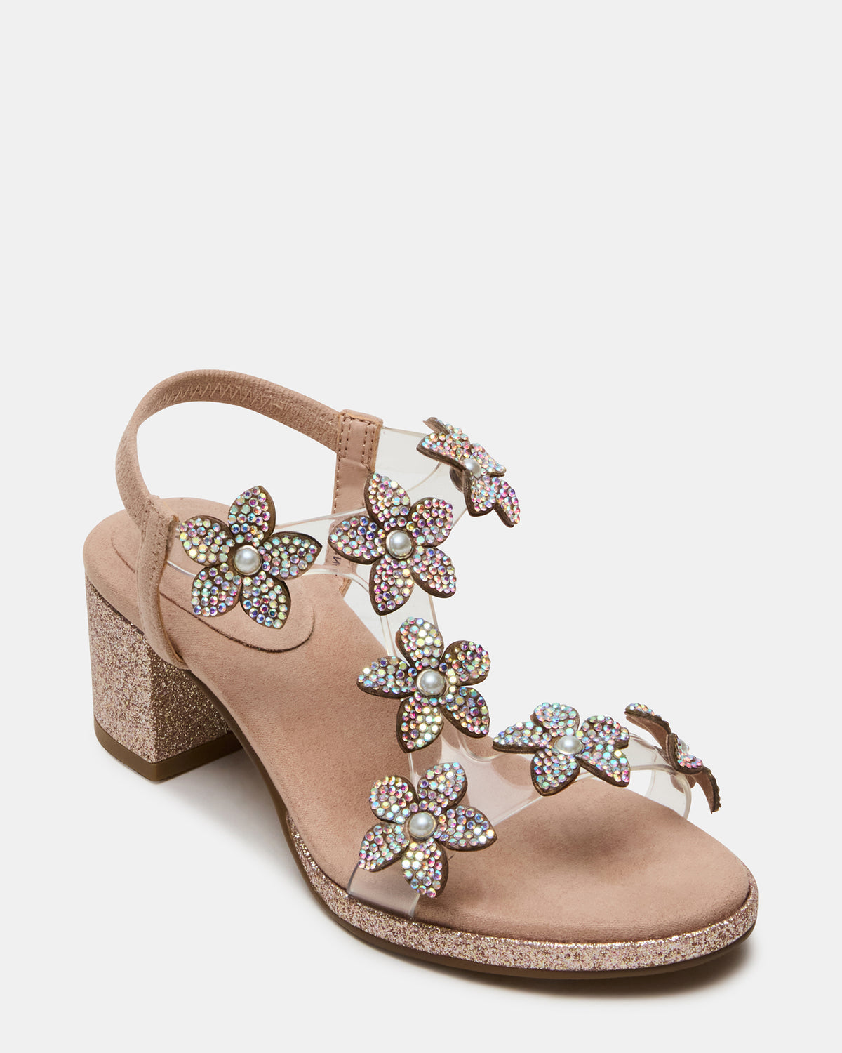 Kids' SAVVY Blush Girls' Strappy Rhinestone Block Heel Steve Madden BLUSH