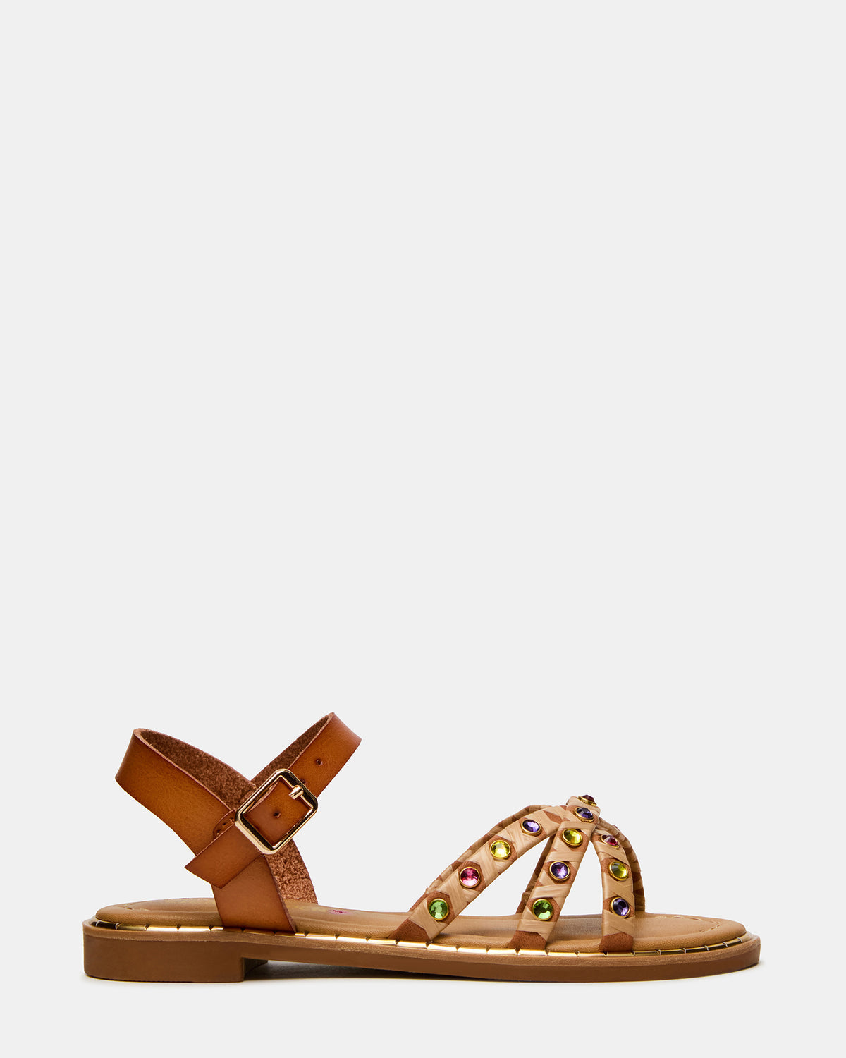 Kids' GILLIAN Cognac Multi Strappy Rhinestone Embellished Girls' Sandal Steve Madden COGNAC MULTI