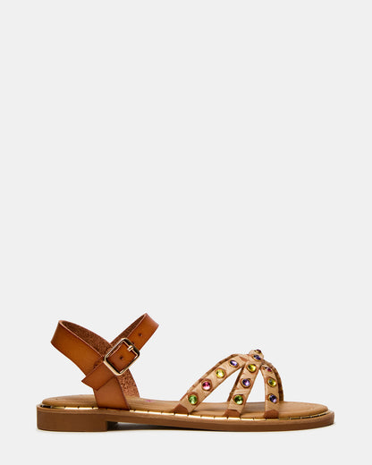 Kids' GILLIAN Cognac Multi Strappy Rhinestone Embellished Girls' Sandal Steve Madden COGNAC MULTI