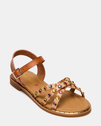 Kids' GILLIAN Cognac Multi Strappy Rhinestone Embellished Girls' Sandal Steve Madden COGNAC MULTI