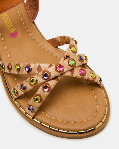 Kids' GILLIAN Cognac Multi Strappy Rhinestone Embellished Girls' Sandal Steve Madden COGNAC MULTI